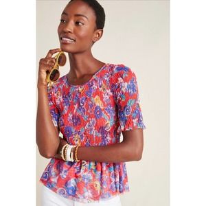 Anthropologie | Maeve Ashton Smocked Peplum Top | Sz S